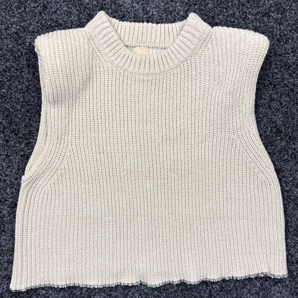 HM Cream Beige Rib Knit Shoulder Pad Sweater Vest Sleeveless Top Womens Small